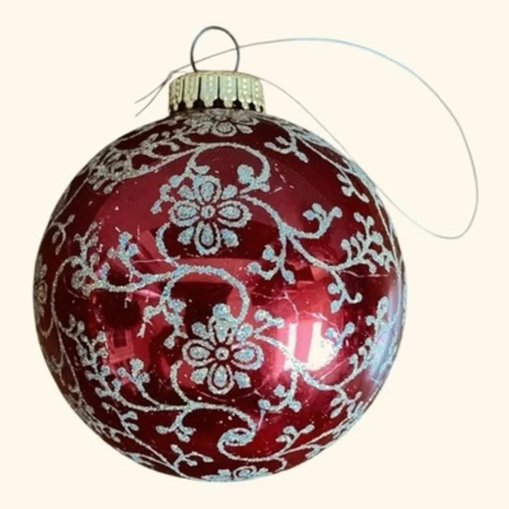 Vintage Circa 1913 Santa Scene Glass Ball Christmas Ornament Red Gold G+